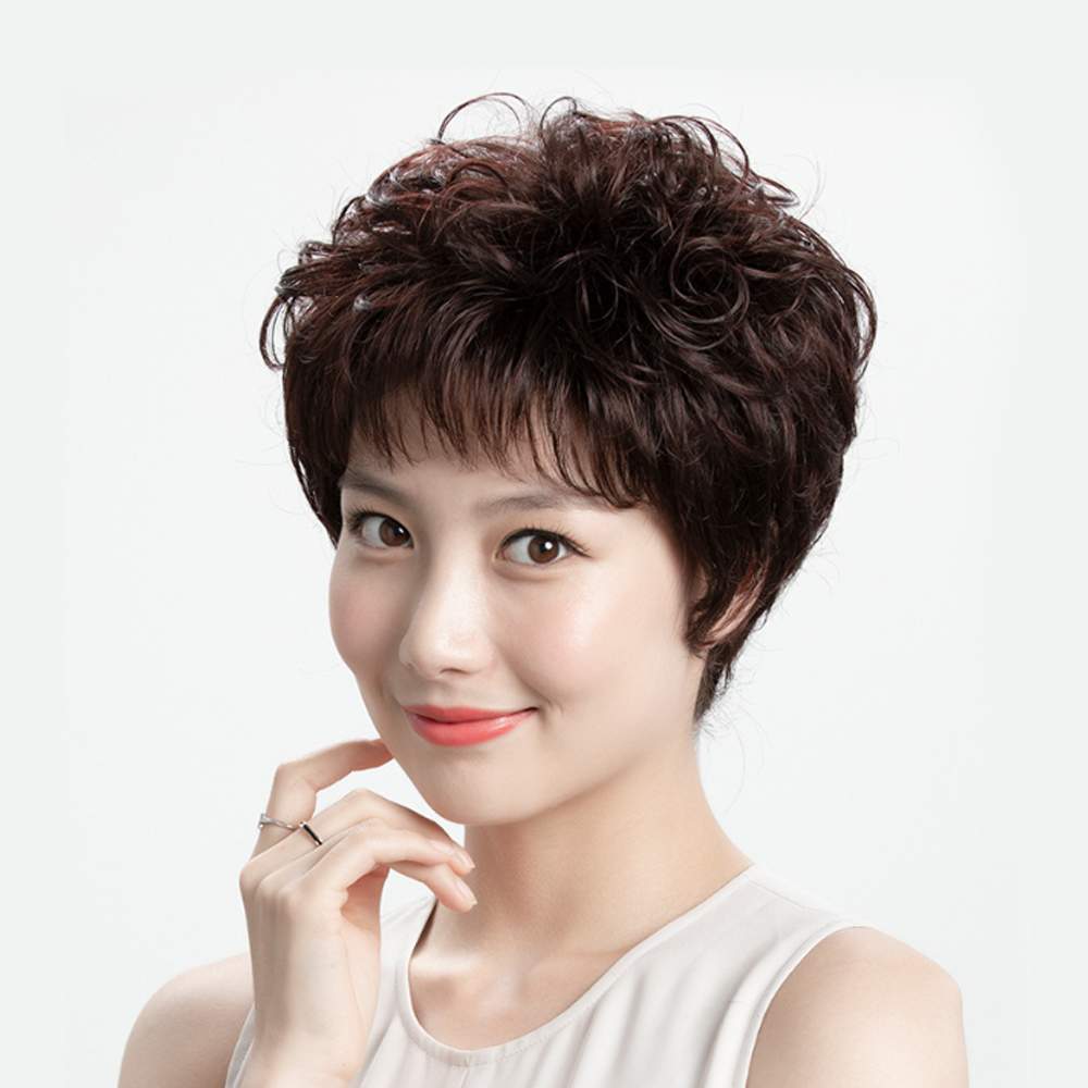 정수리 커버 자연스러운 웨이브 부분 가발 다크브라운 인모 - 온채널