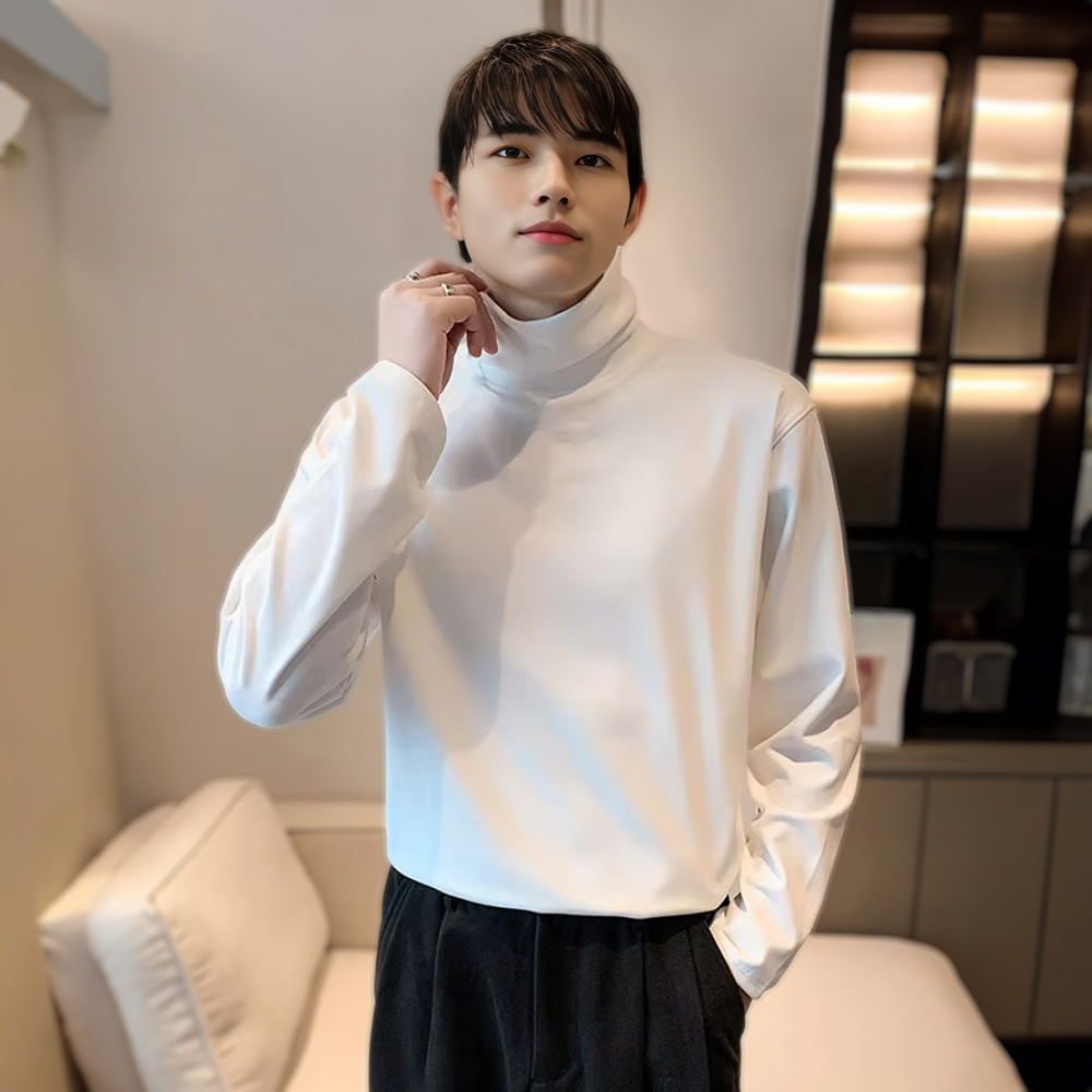 남자 기모 목티 긴팔티셔츠 하이넥 목폴라 터틀벡 스판 티셔 - 온채널