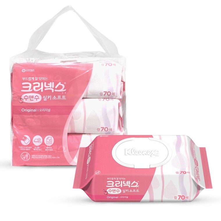 크리넥스 수앤수 실키 소프트 대용량 물티슈 70매 6개입