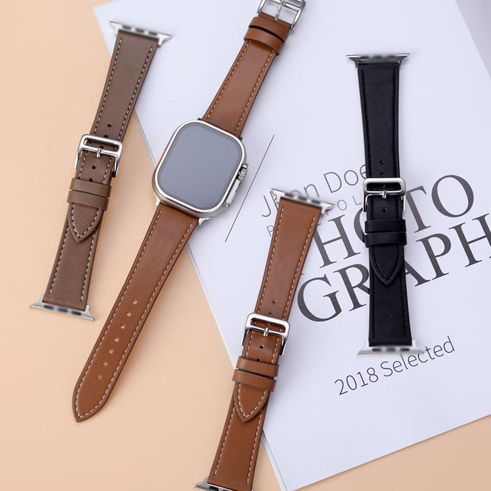 애플워치11 10 호환 스티치 가죽밴드 심플스타일 스트랩 시계줄 42mm 46mm 이미지 1