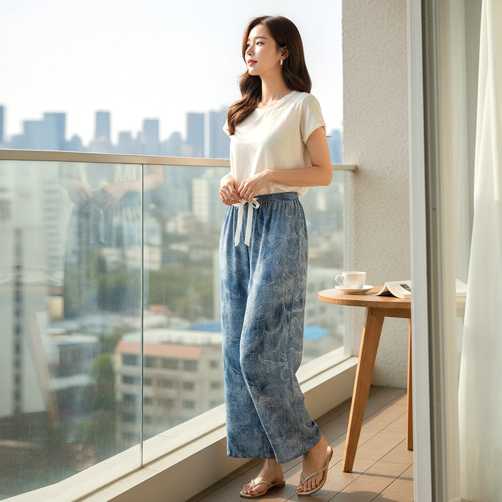 제니아 여름 리본 패턴 와이드 쿨바지 SD-260626 대표 이미지