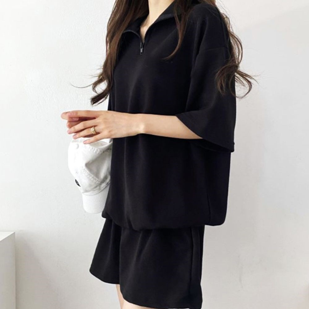 루즈핏 반집업 셋업 반팔 산책 반바지 대표 이미지