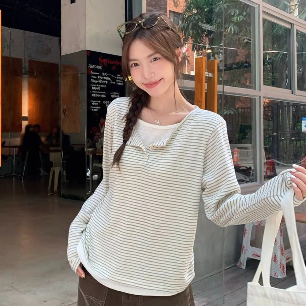 헨리넥 잔가라 레이어드 긴팔 여리핏 티셔츠 MFNC-1010495 대표 이미지