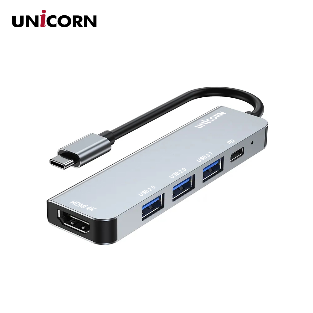 유니콘 5IN1 HDMI C타입 USB멀티허브 4포트허브 4K미러링 PD 87W충전 TCH-P20 이미지 1