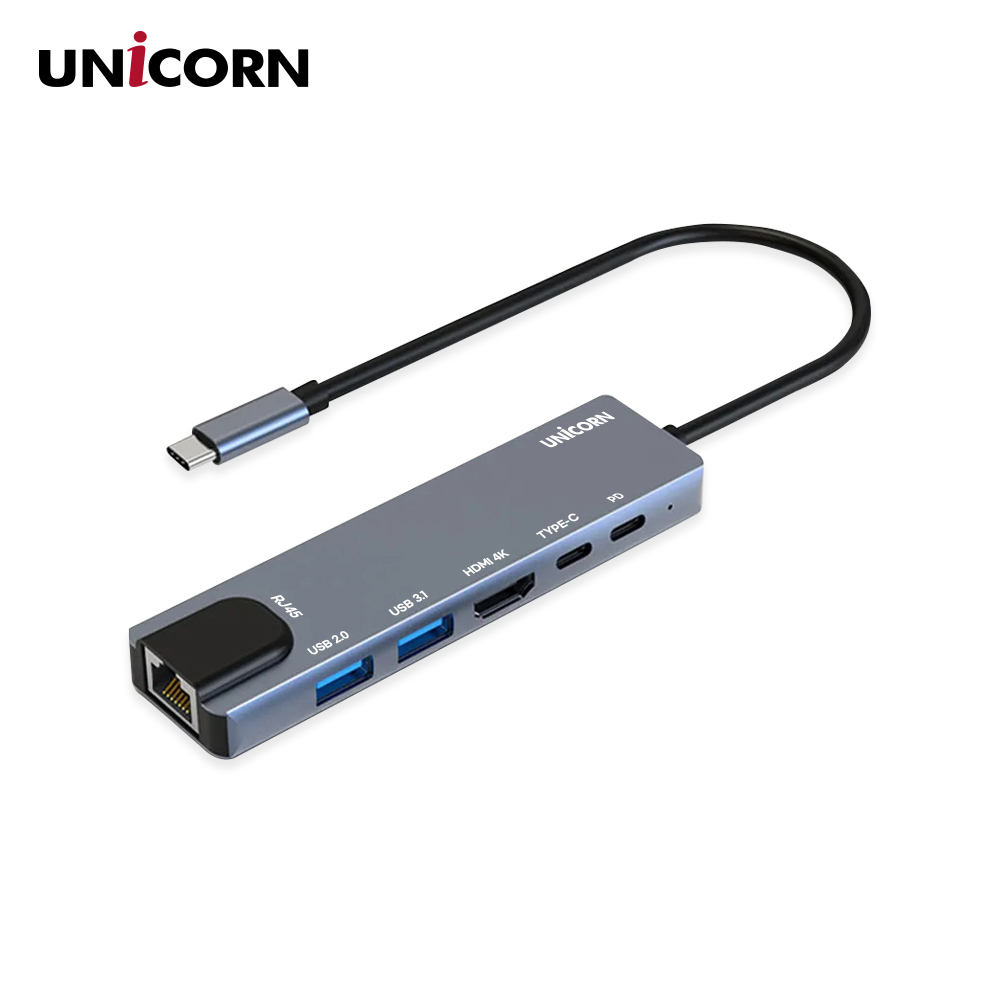 유니콘 6IN1 LAN포트 HDMI USB멀티허브 USB-C통신포트 PD87W충전 4K미러링/TCH-L50 이미지 1