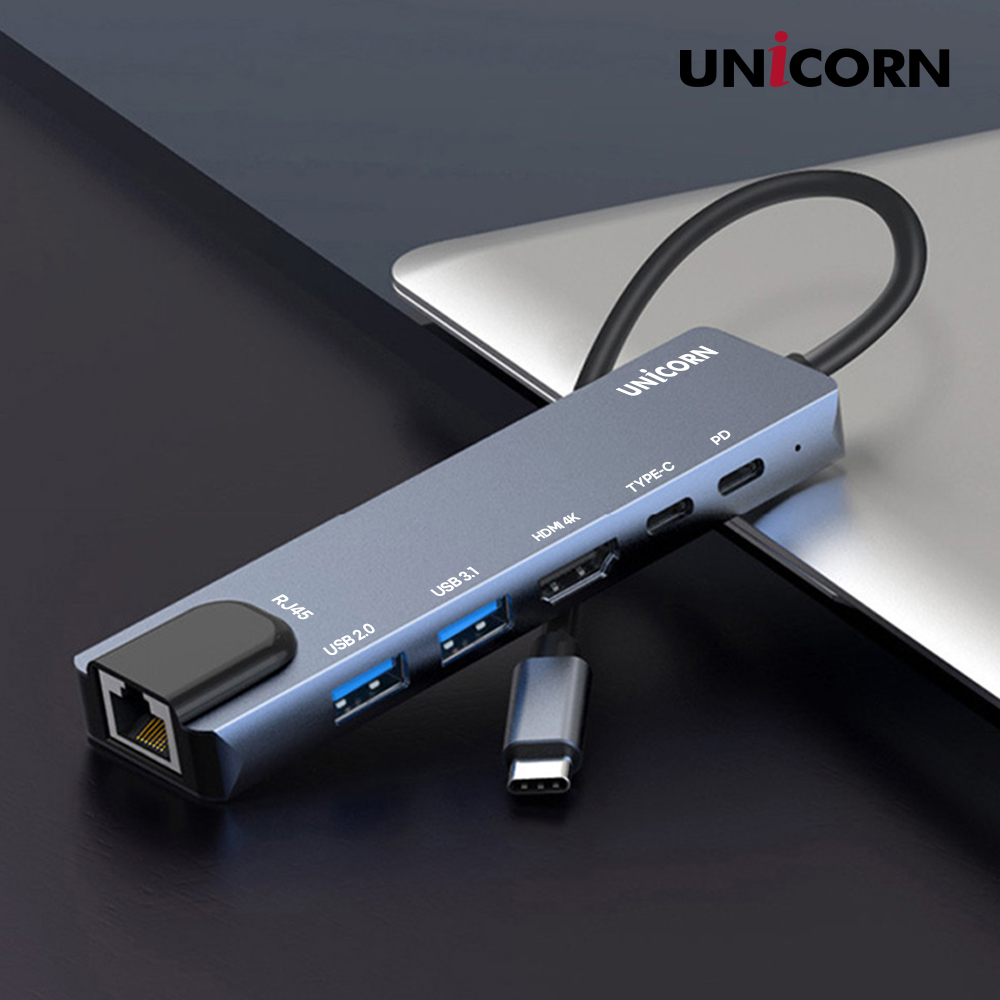 유니콘 6IN1 LAN포트 HDMI USB멀티허브 USB-C통신포트 PD87W충전 4K미러링/TCH-L50 이미지 4
