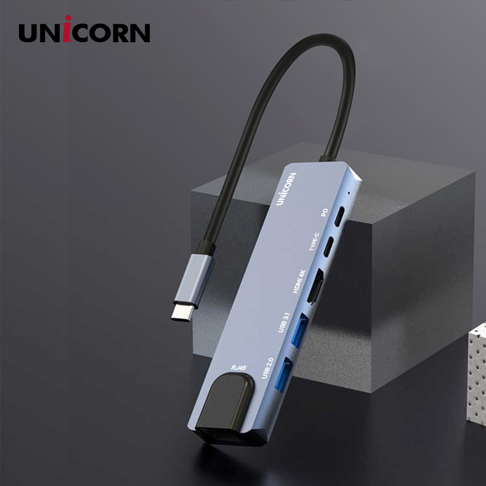 유니콘 6IN1 LAN포트 HDMI USB멀티허브 USB-C통신포트 PD87W충전 4K미러링/TCH-L50 이미지 3