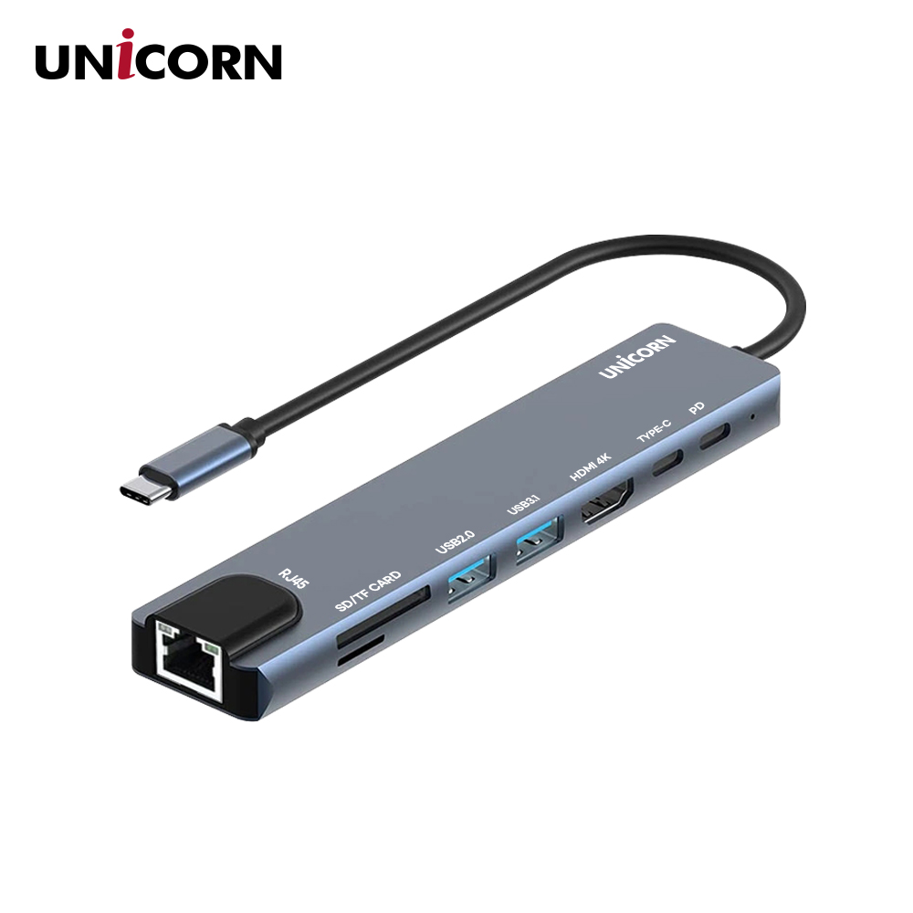 유니콘 8IN1 LAN포트 HDMI USB멀티허브 PD87W충전 4K미러링 TF SD카드리더 TCH-L60 이미지 1