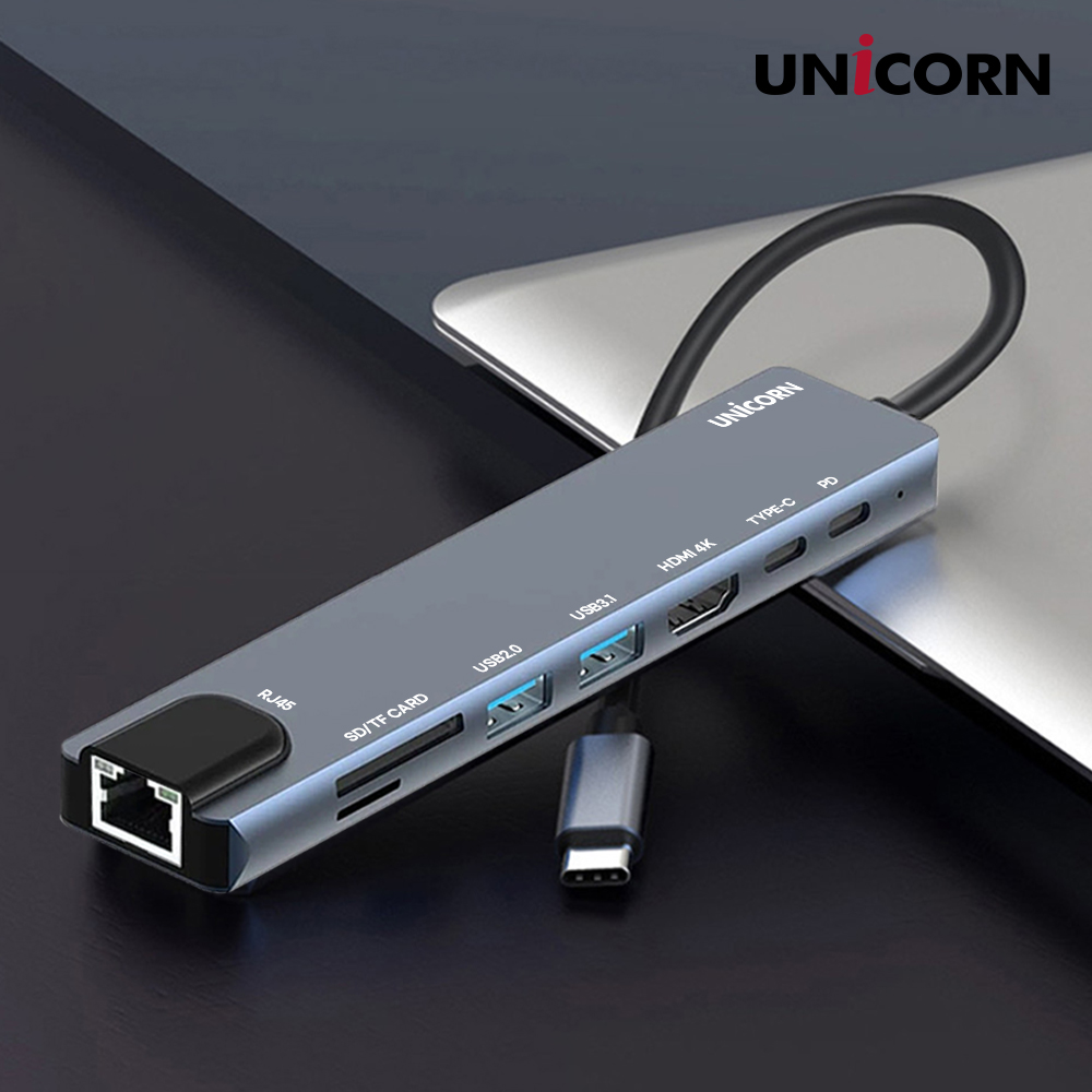 유니콘 8IN1 LAN포트 HDMI USB멀티허브 PD87W충전 4K미러링 TF SD카드리더 TCH-L60 이미지 3
