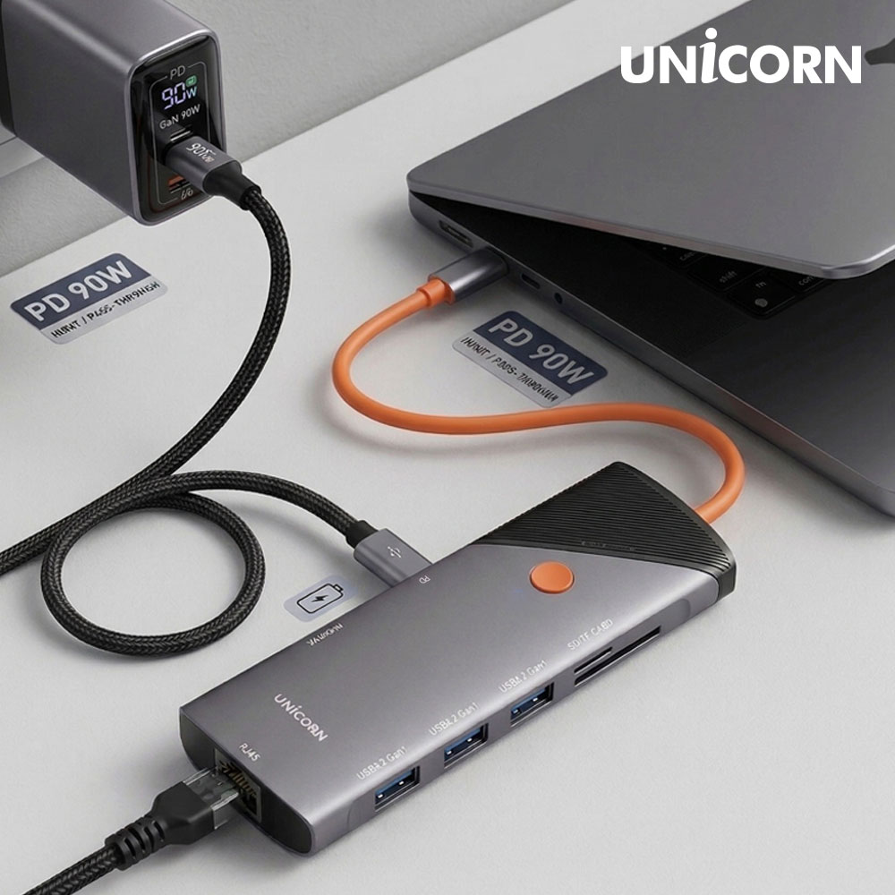 유니콘 8IN1 기가LAN/HDMI USB멀티허브 PD90W충전 4K미러링 TF SD카드리더 TCH-L80 이미지 4