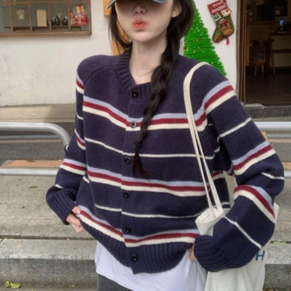 HES-076 가디건 스트라이프 포근포근 니트 데일리 대표 이미지