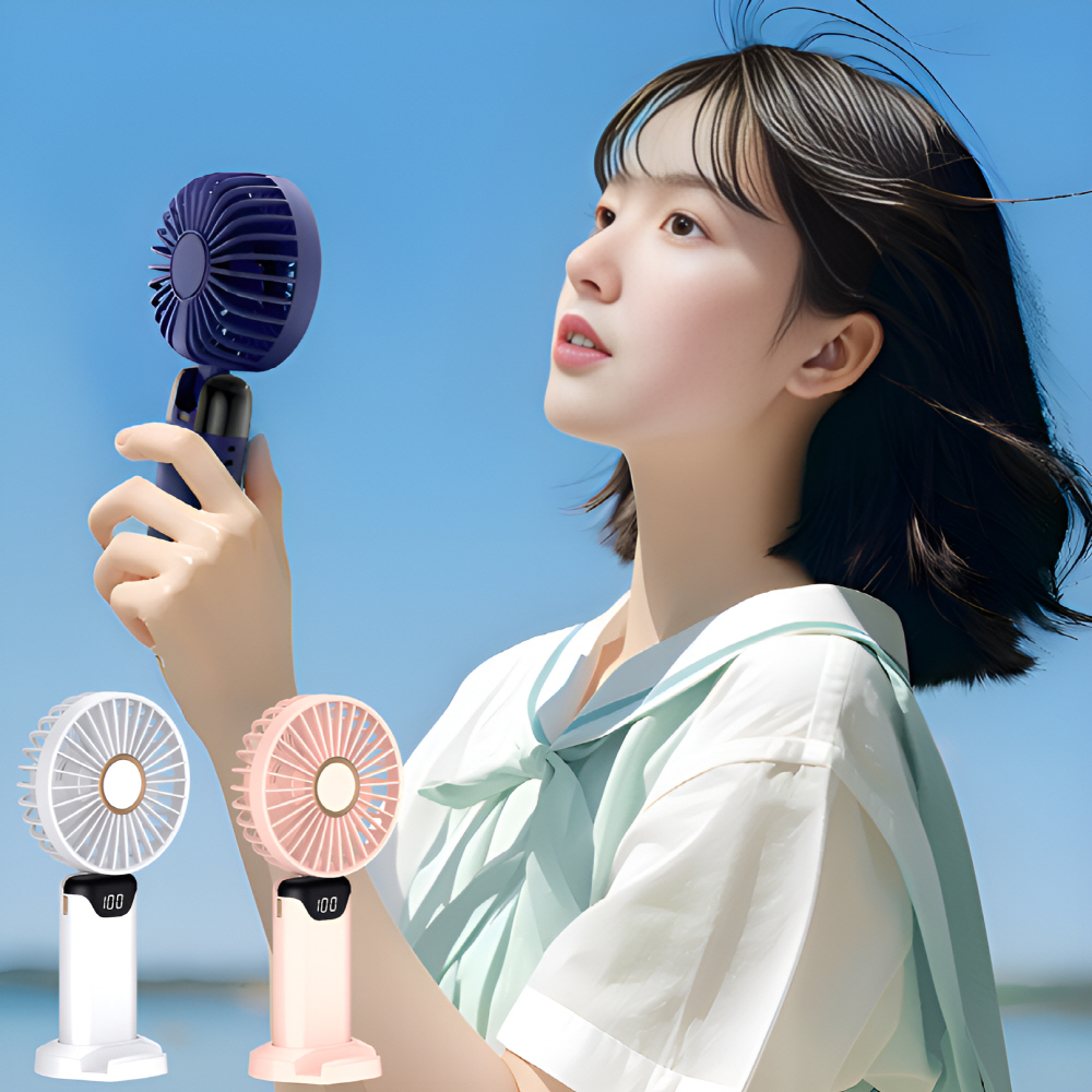 최신형 LED 5단x5엽 휴대용선풍기 소형 목걸이용 탁상용 미니 손 선풍기 대표 이미지