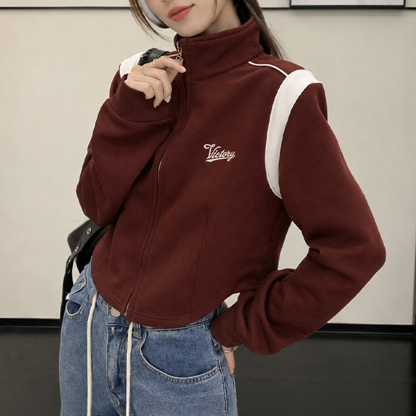여성 2컬러 스포티 배색 하이넥 크롭 집업 점퍼 LK-J015 대표 이미지