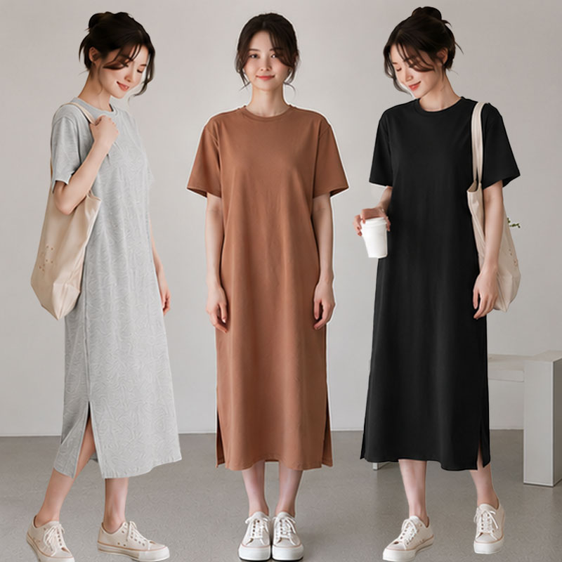 여성 모던 데일리 심플 무지 롱 원피스 BM-447 대표 이미지