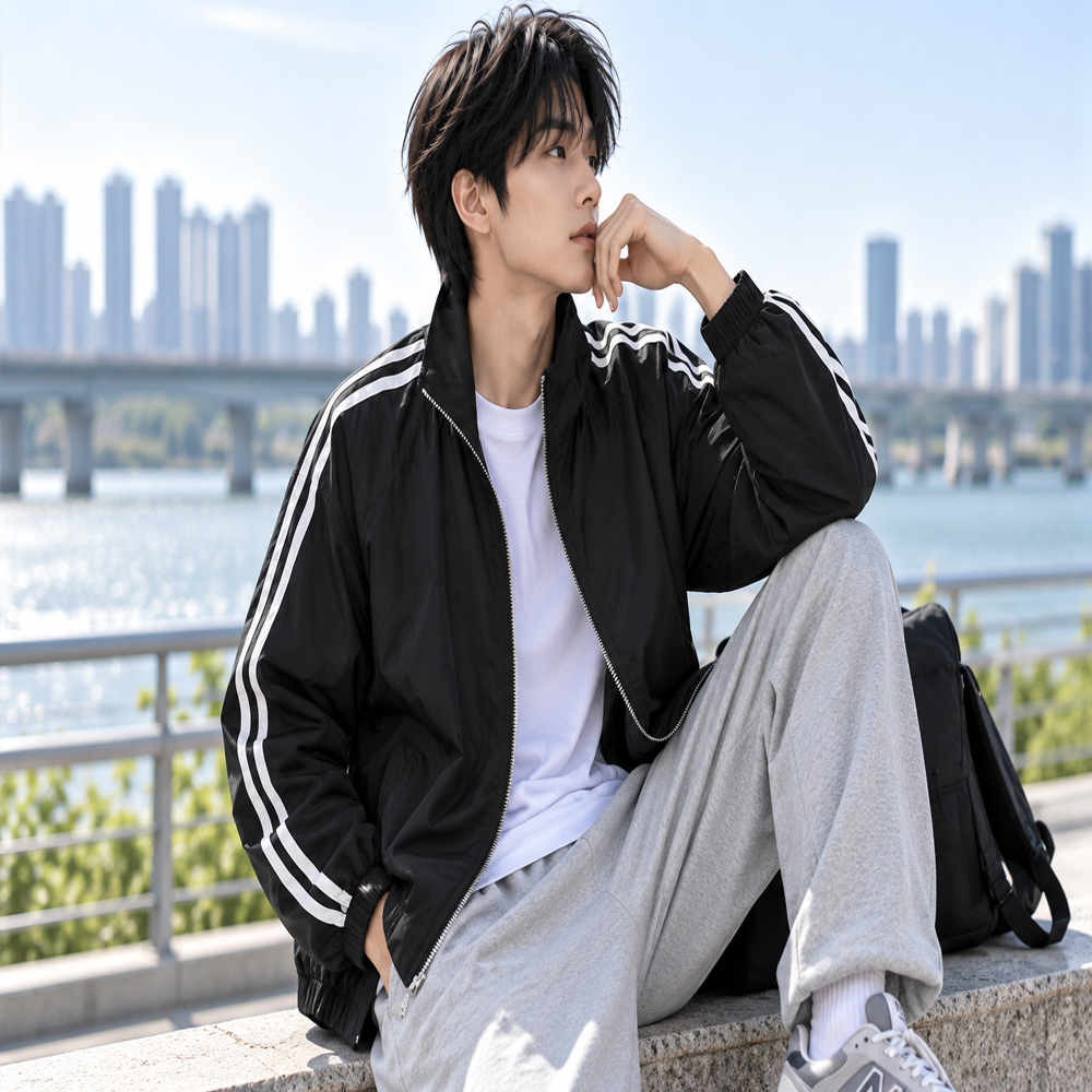 남성 바람막이 트랙자켓 두줄라인 오버핏 데일리 점퍼 대표 이미지