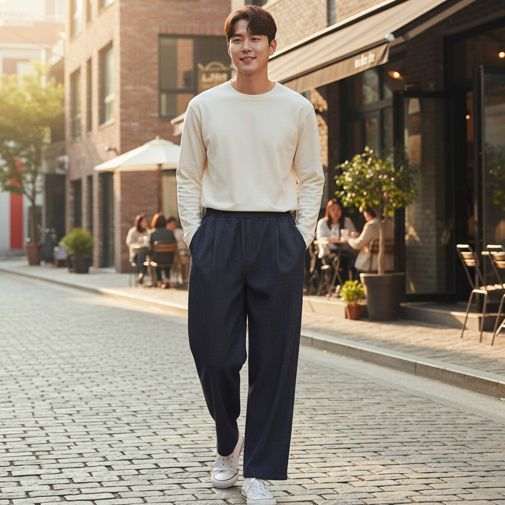 폴다르 앞핀턱 논페이드 데님 와이드바지 SD-260917 대표 이미지