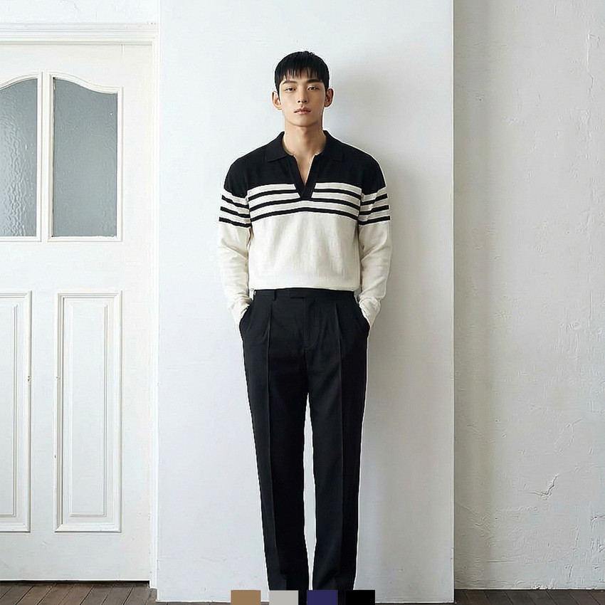 남성 배색 스트라이프 카라 니트 데일리코디 GFA-1010829 대표 이미지