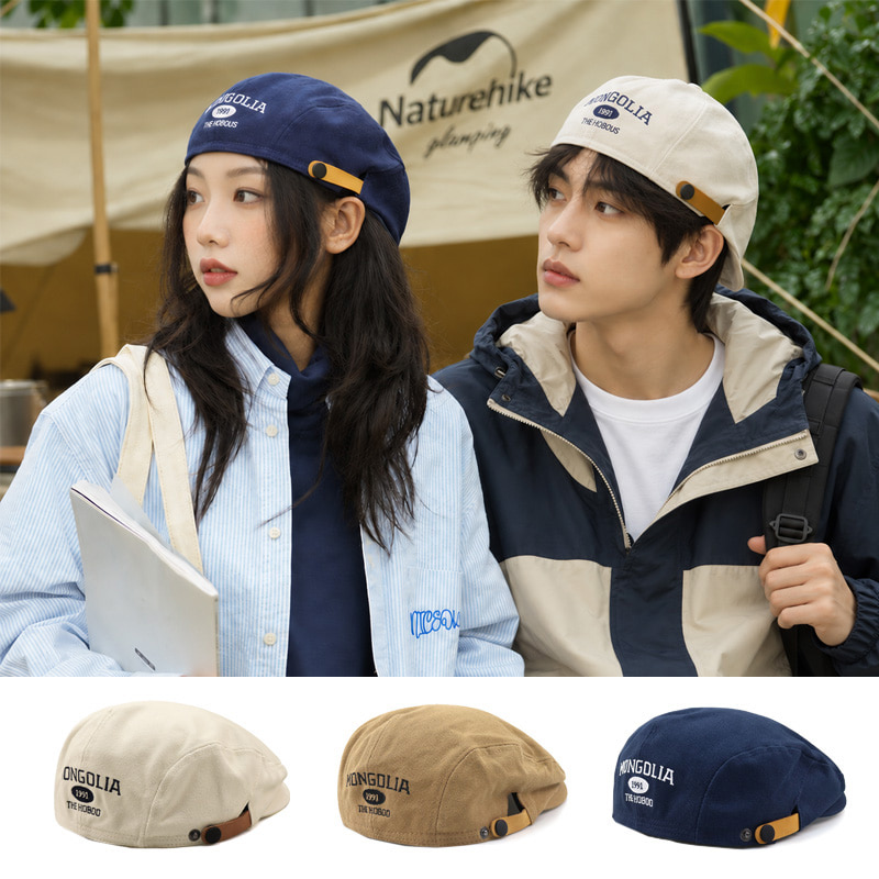 남녀공용 몽골리아 레터링 자수 빈티지 데일리 헌팅캡 모자 대표 이미지