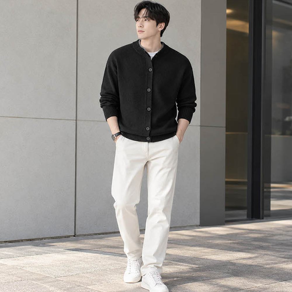 두꺼운니트가디건 헤비웨이트 라운드넥 데일리룩 간절기 남성버튼카디건 대표 이미지