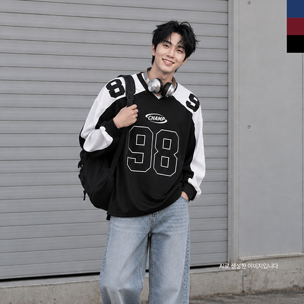 남녀공용 배색 루즈핏 긴팔 티셔츠 DJJ-3001M 대표 이미지
