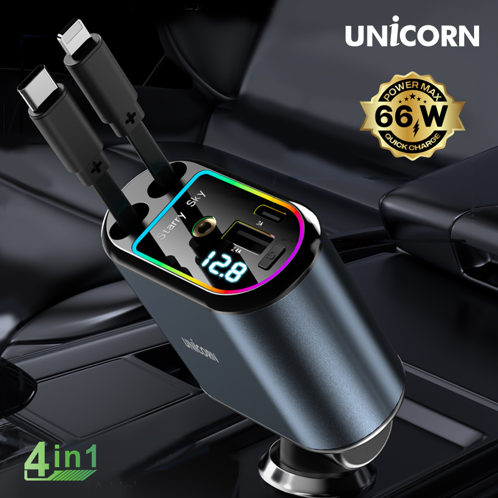 [유니콘] 4IN1 릴타입 시거잭 차량용 멀티 고속충전기 4대충전 LED 화면 CP-500D 이미지 3
