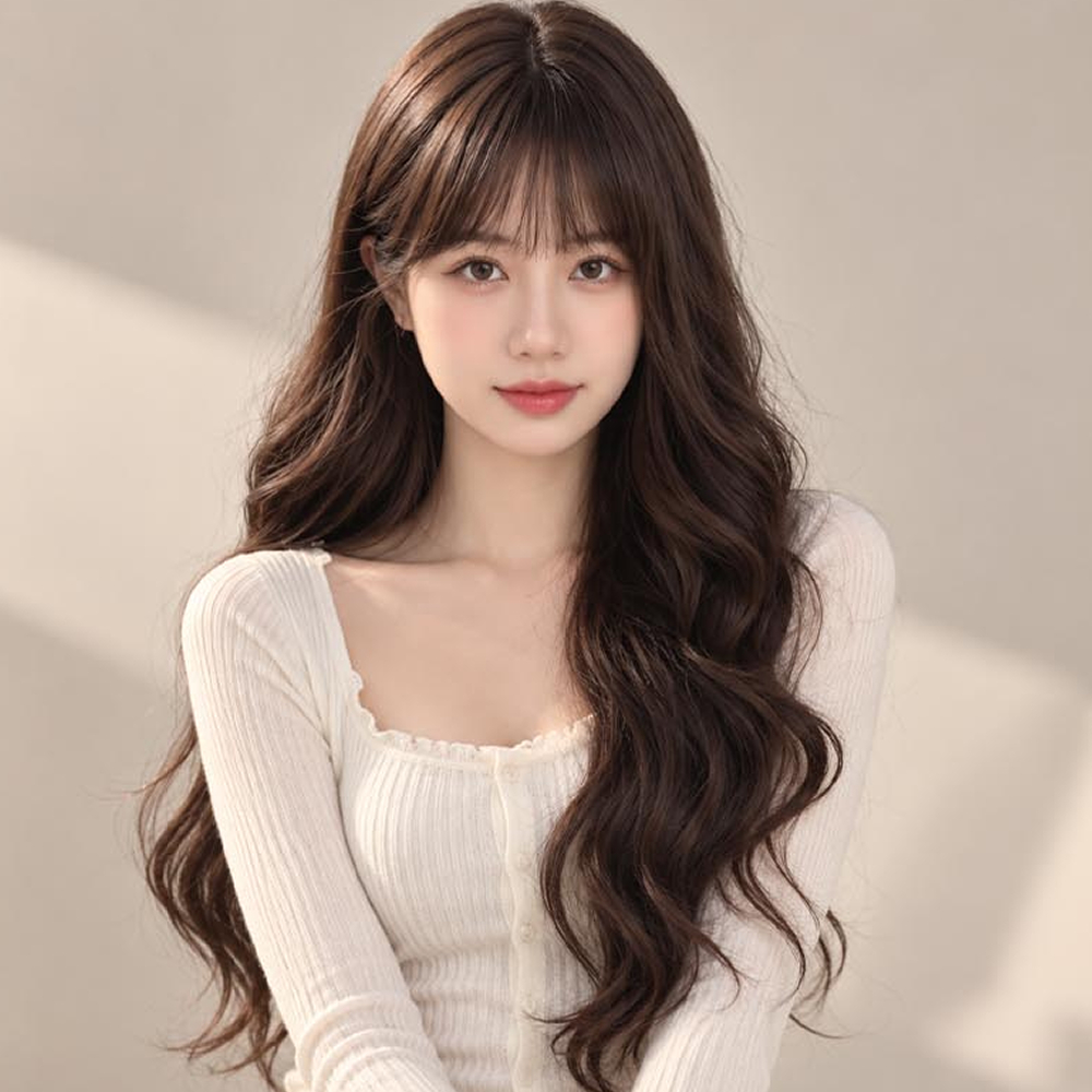 긴머리 컬링 가발 여성용 자연스러운 볼륨감 헤어 스타일링 붙임머리 대표 이미지