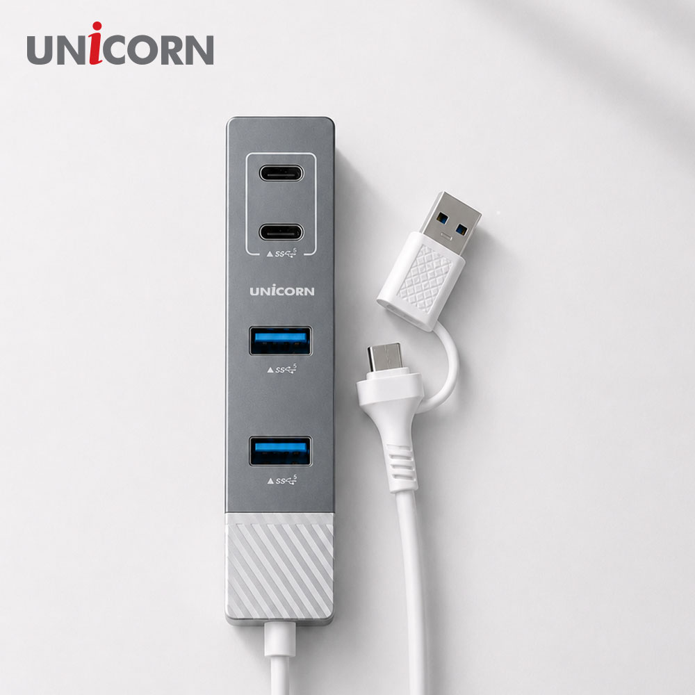 [유니콘] USB3.2 Gen1 4포트 USB멀티허브(A포트2개+C포트2개) A+C듀얼커넥터 LH-40AC 대표 이미지